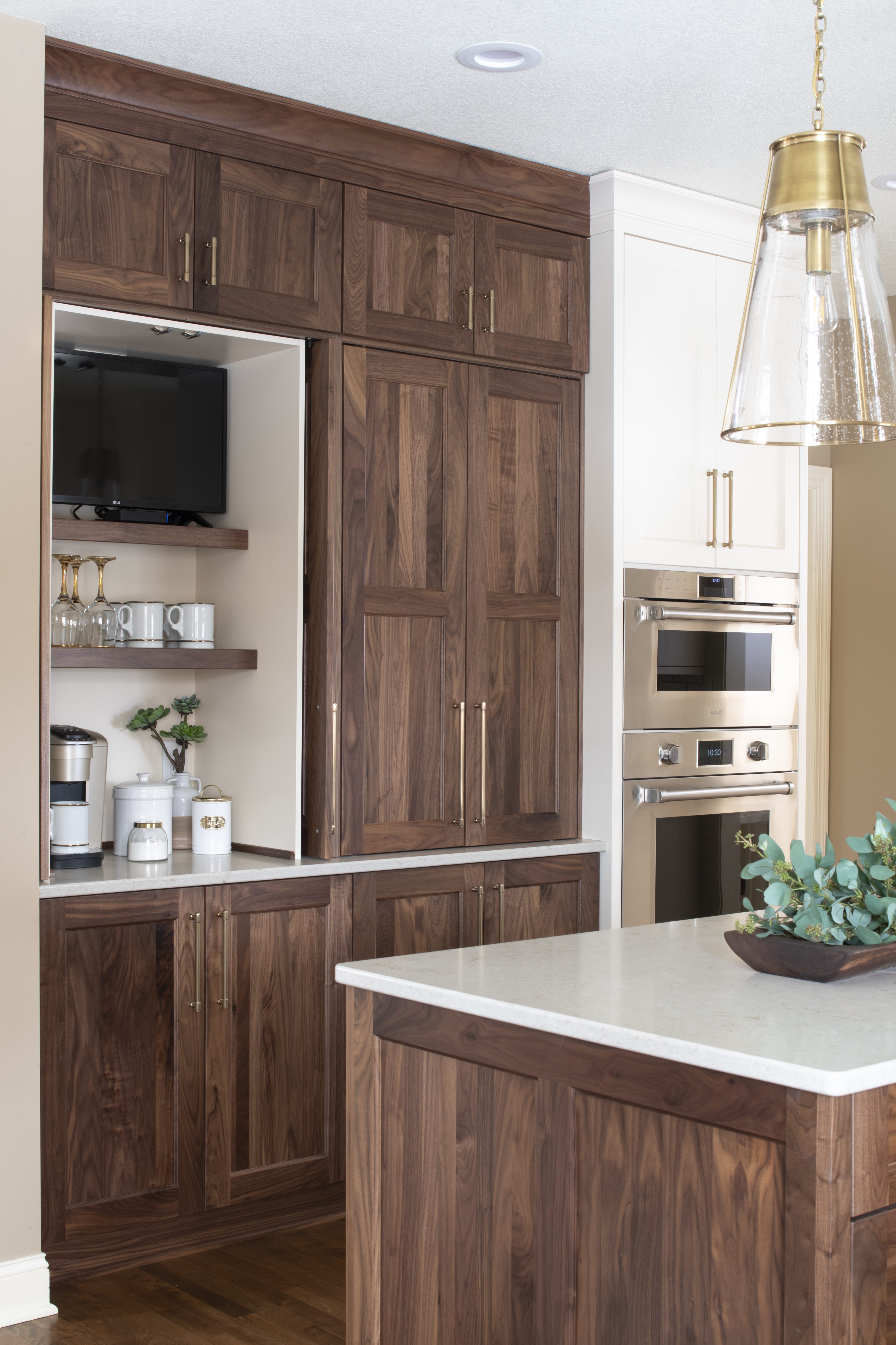 Walnut Cabinetry and Coffee Bar in Kitchen