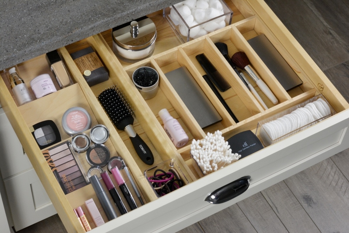 Vanity Drawer with Partitions and Dividers