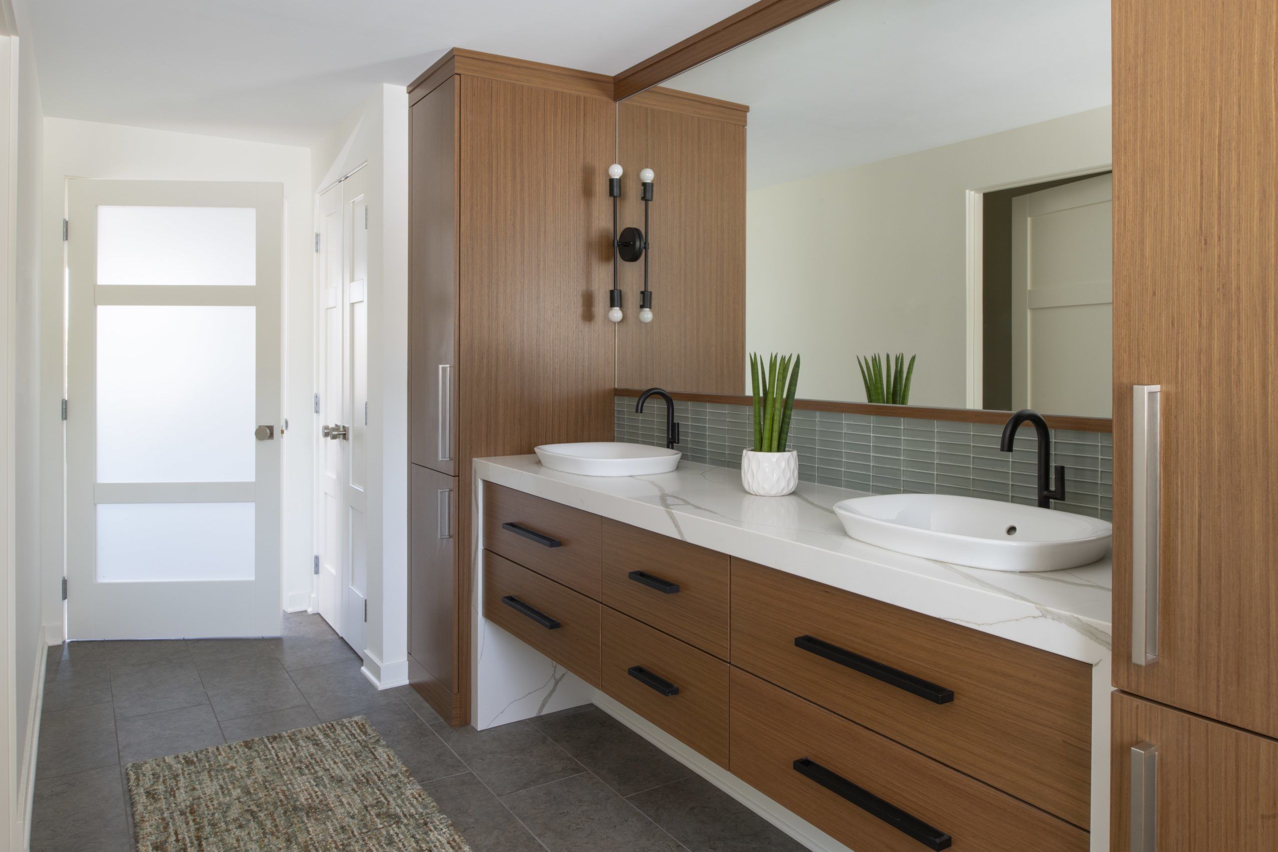 Mid Century Modern Bathroom vanity with pull-out storage